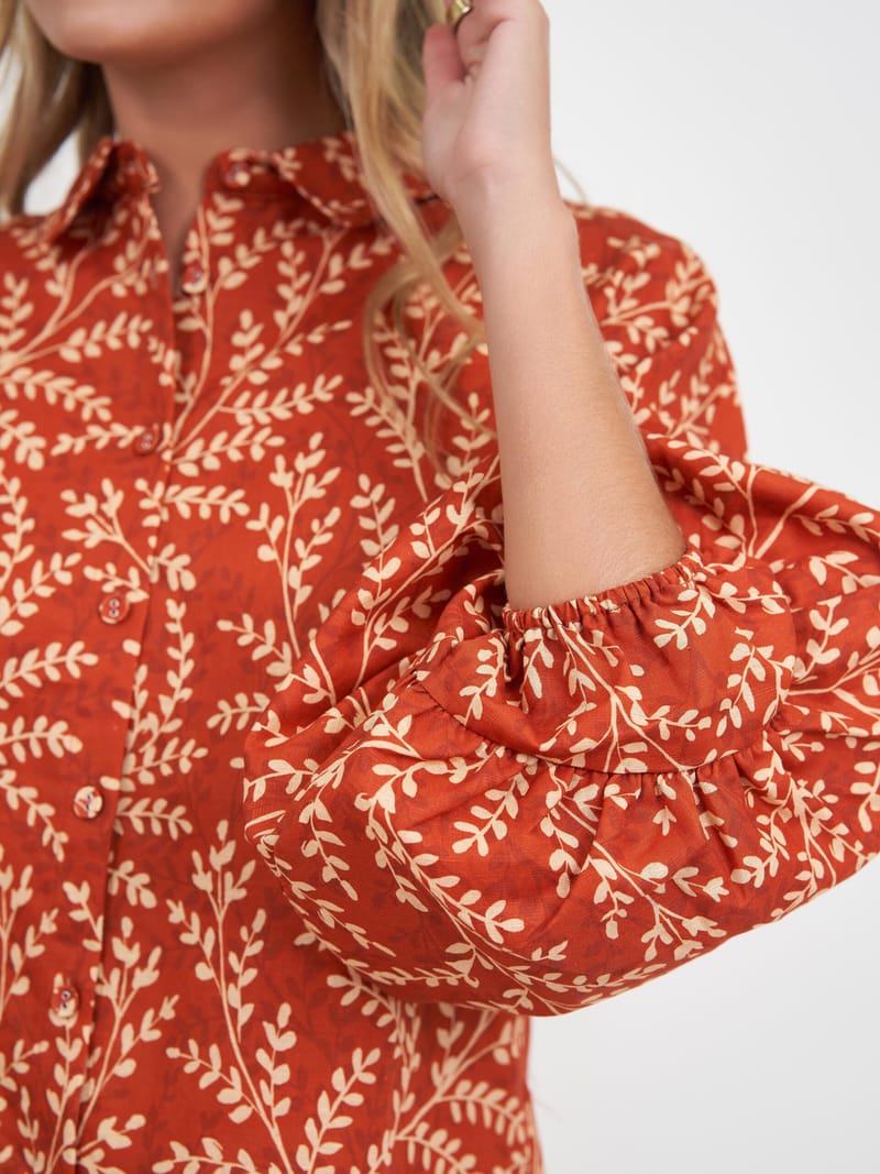 Linen Puff Sleeve Shirt Honey Brown Liberty Rose