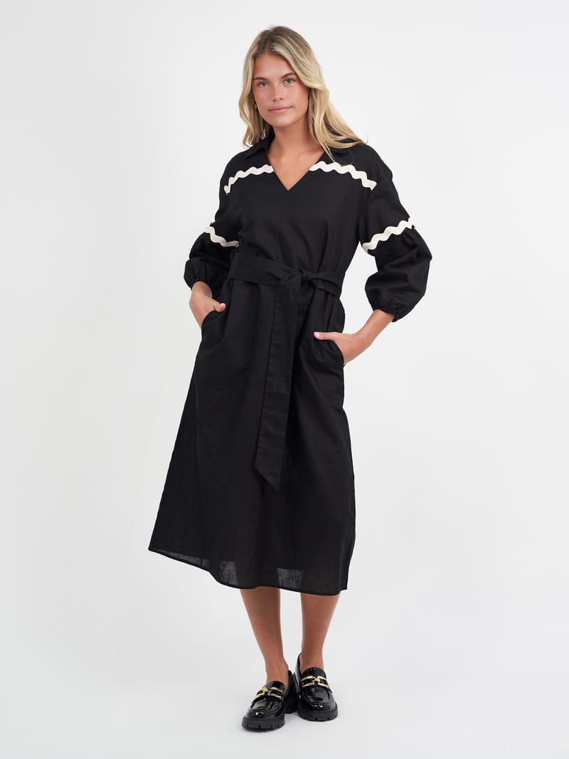 Collared Ric Rac Dress Black Liberty Rose