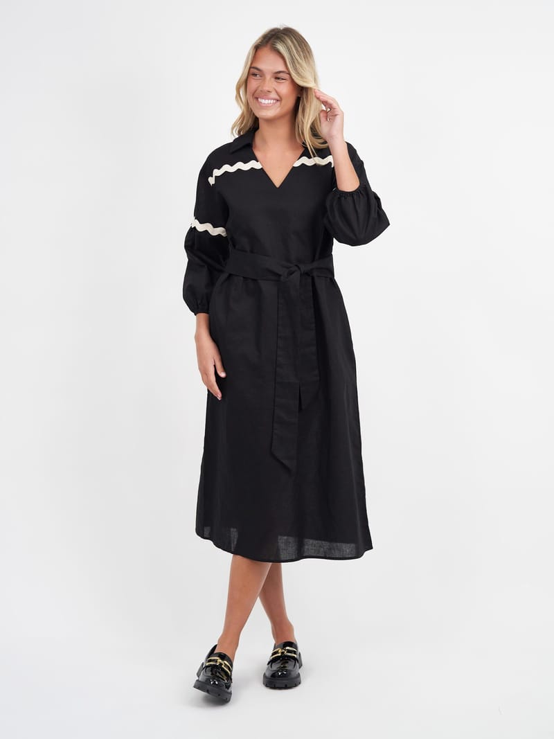 Collared Ric Rac Dress Black Liberty Rose