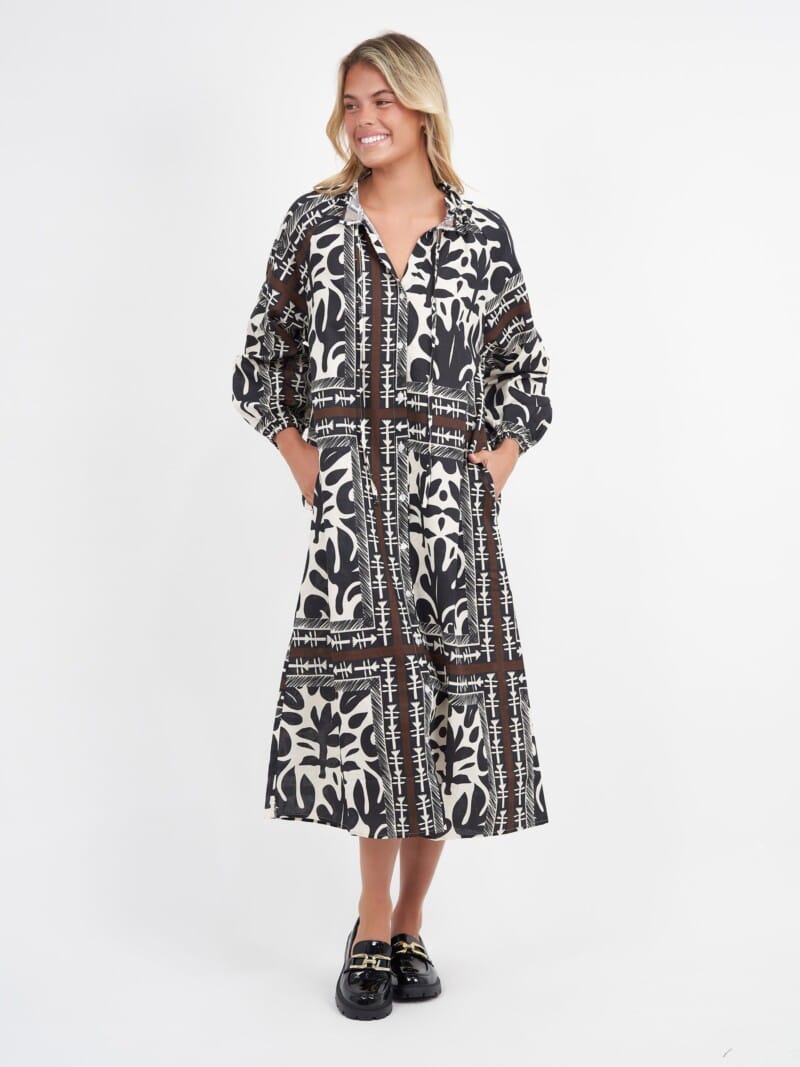 Button Through Linen Dress Black Liberty Rose