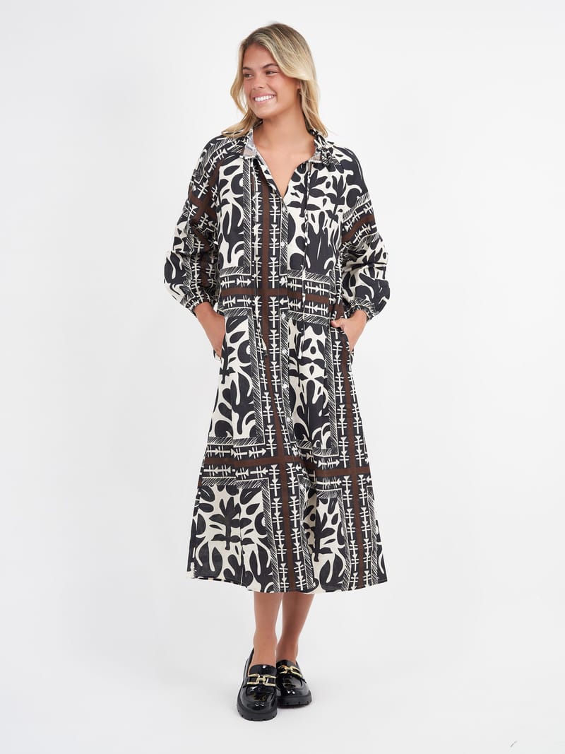 Button Through Linen Dress Black Liberty Rose