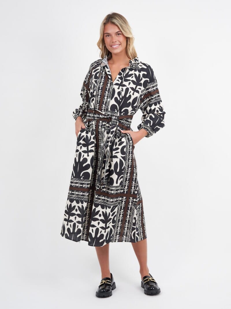 Button Through Linen Dress Black Liberty Rose