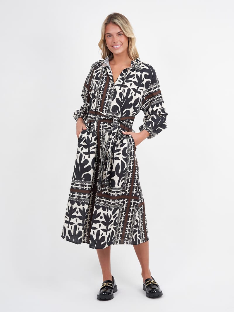 Button Through Linen Dress Black Liberty Rose