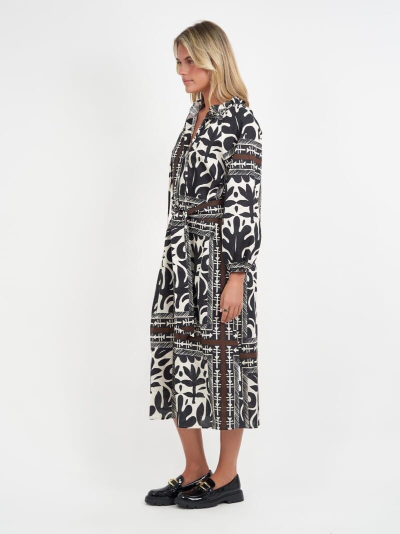 Button Through Linen Dress Black Liberty Rose