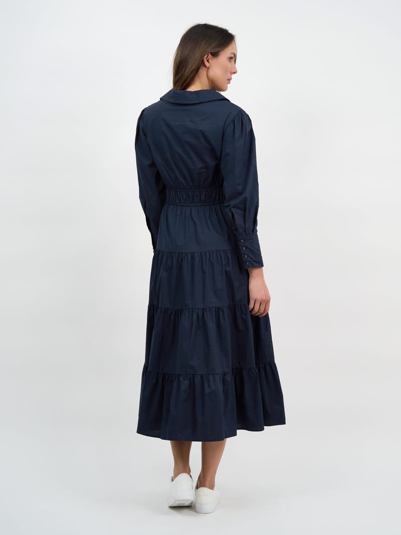 Collared Tier Detail Dress Navy Liberty Rose