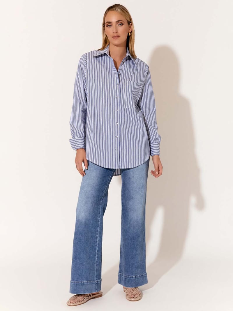 Poplin Long Sleeve Shirt Blue adorne