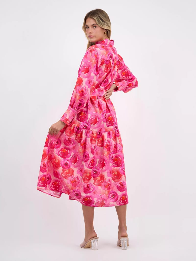 Cuffed Linen Shirt Dress Red Liberty Rose