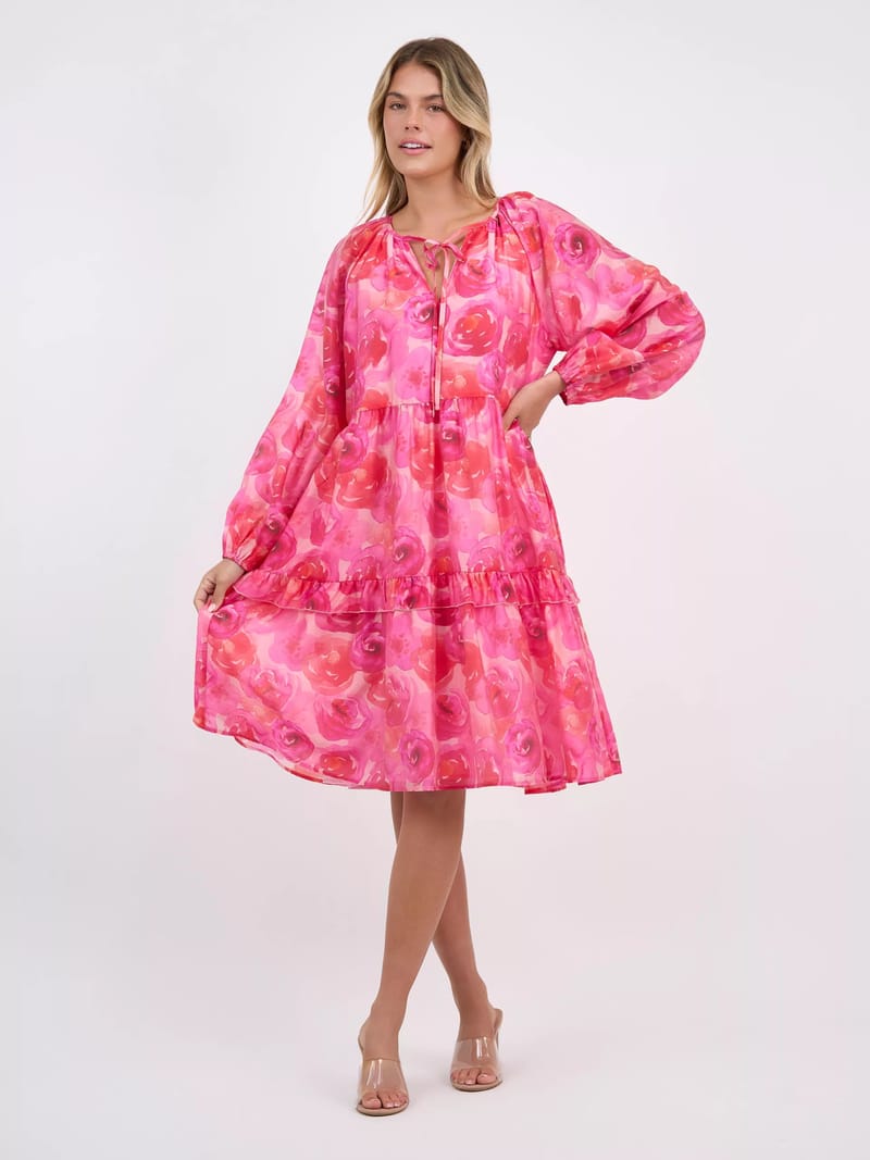 Tier Frill Relaxed Dress Red Liberty Rose