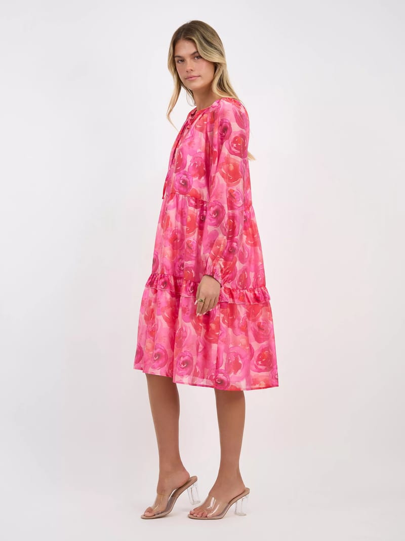 Tier Frill Relaxed Dress Red Liberty Rose