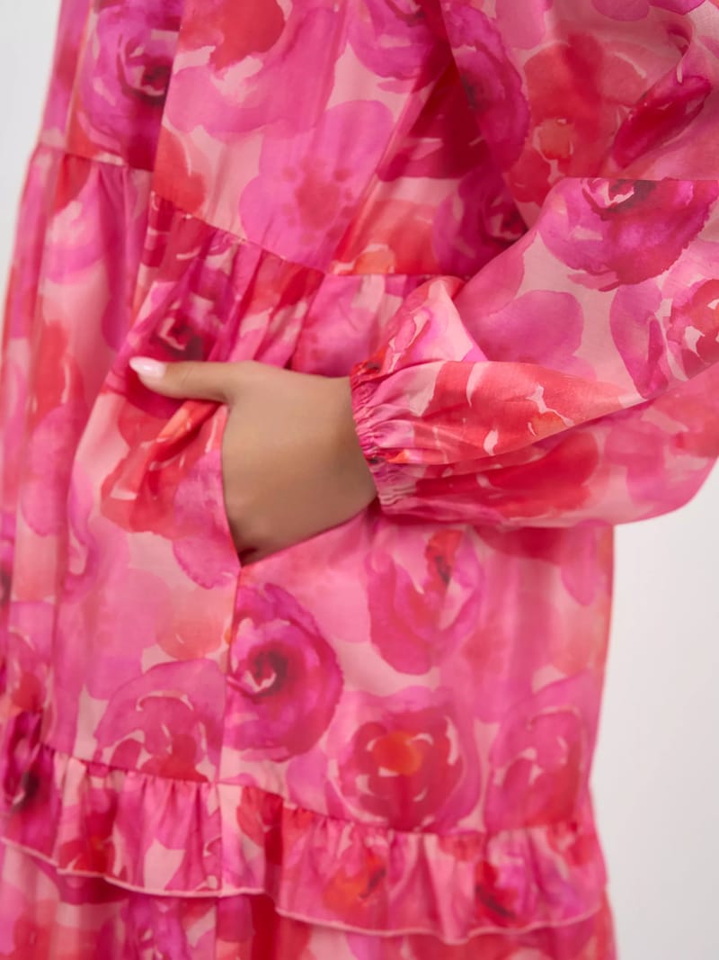 Tier Frill Relaxed Dress Red Liberty Rose