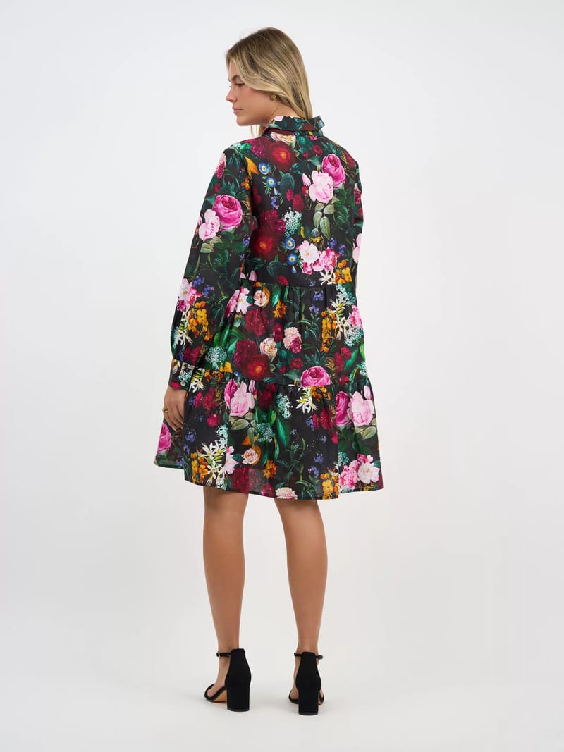 Cuff Sleeve Linen Dress Black Liberty Rose