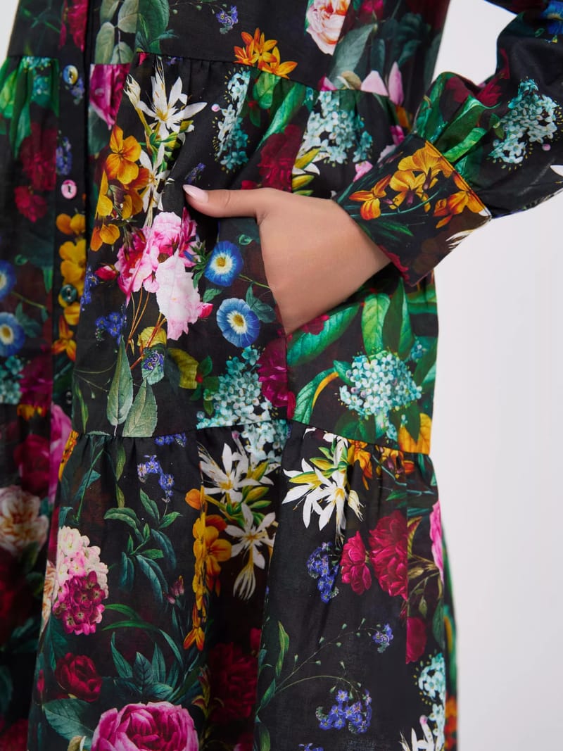 Cuff Sleeve Linen Dress Black Liberty Rose