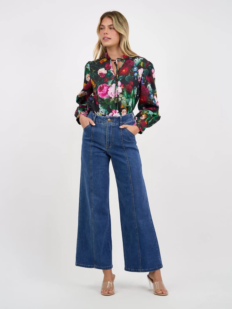 Cuff Sleeve Linen Top Black Liberty Rose