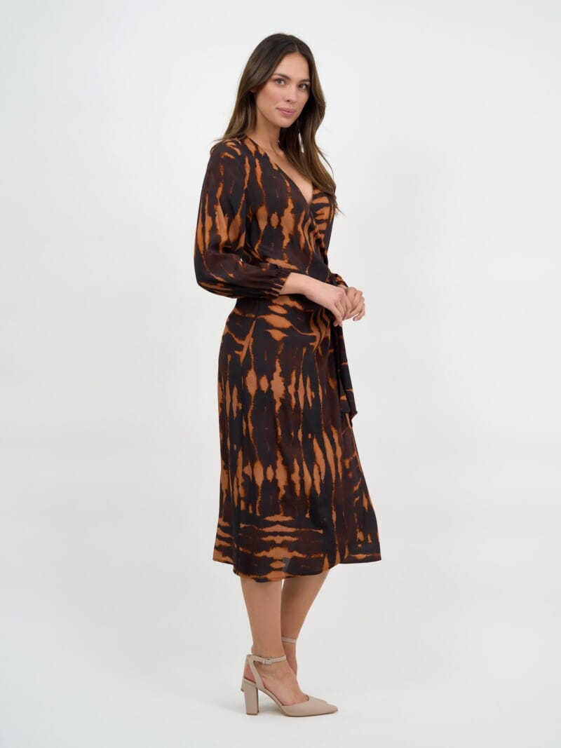 Viscose Wrap Dress Brown Liberty Rose