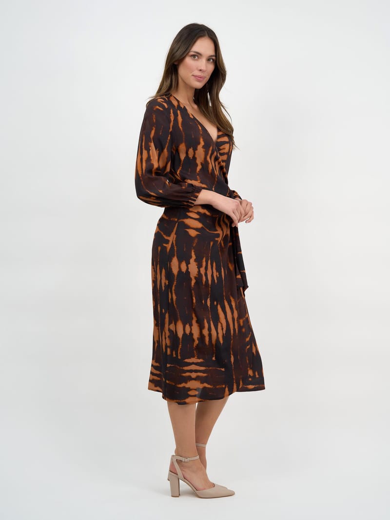 Viscose Wrap Dress Brown Liberty Rose