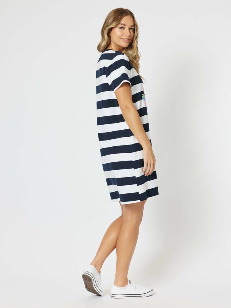 Heart Stripe Dress Navy Threadz