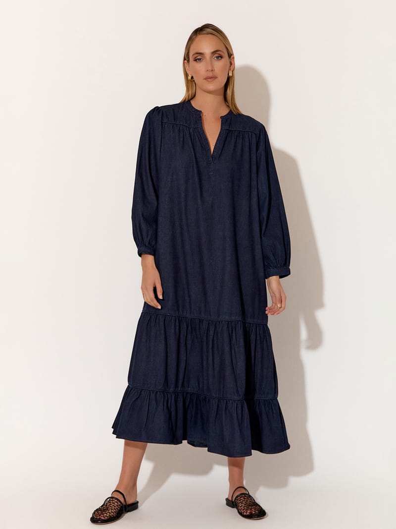 Tier Relaxed Denim Dress Denim adorne