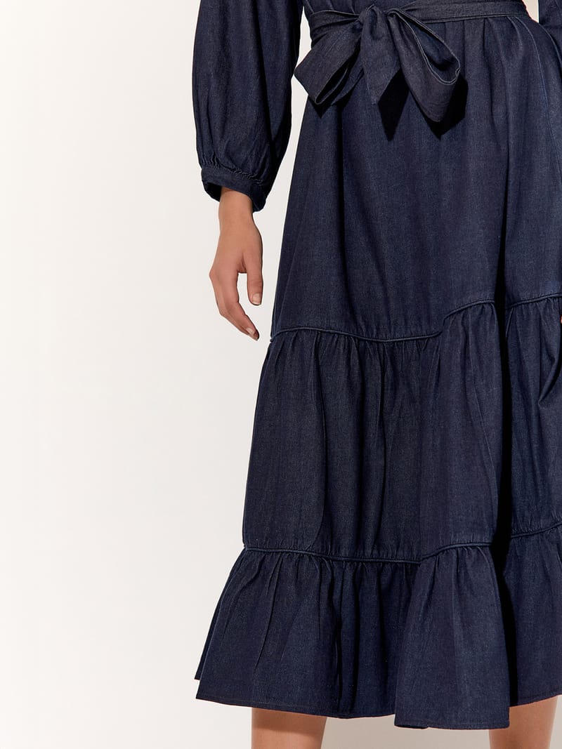 Tier Relaxed Denim Dress Denim adorne