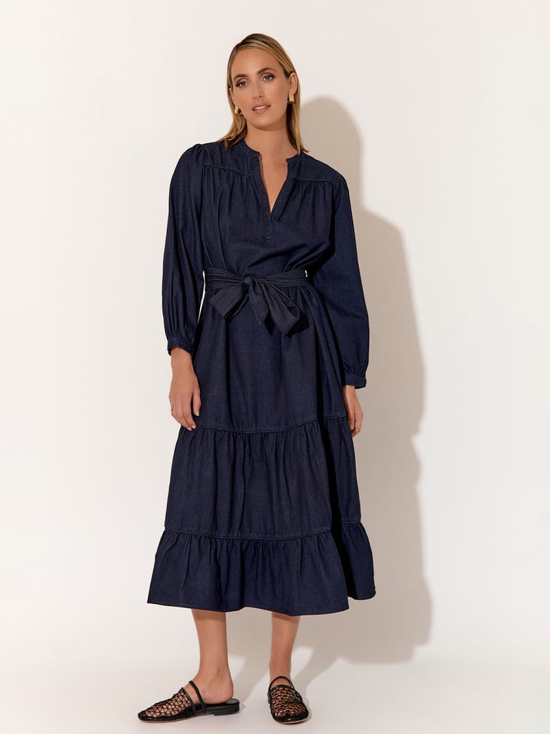 Tier Relaxed Denim Dress Denim adorne