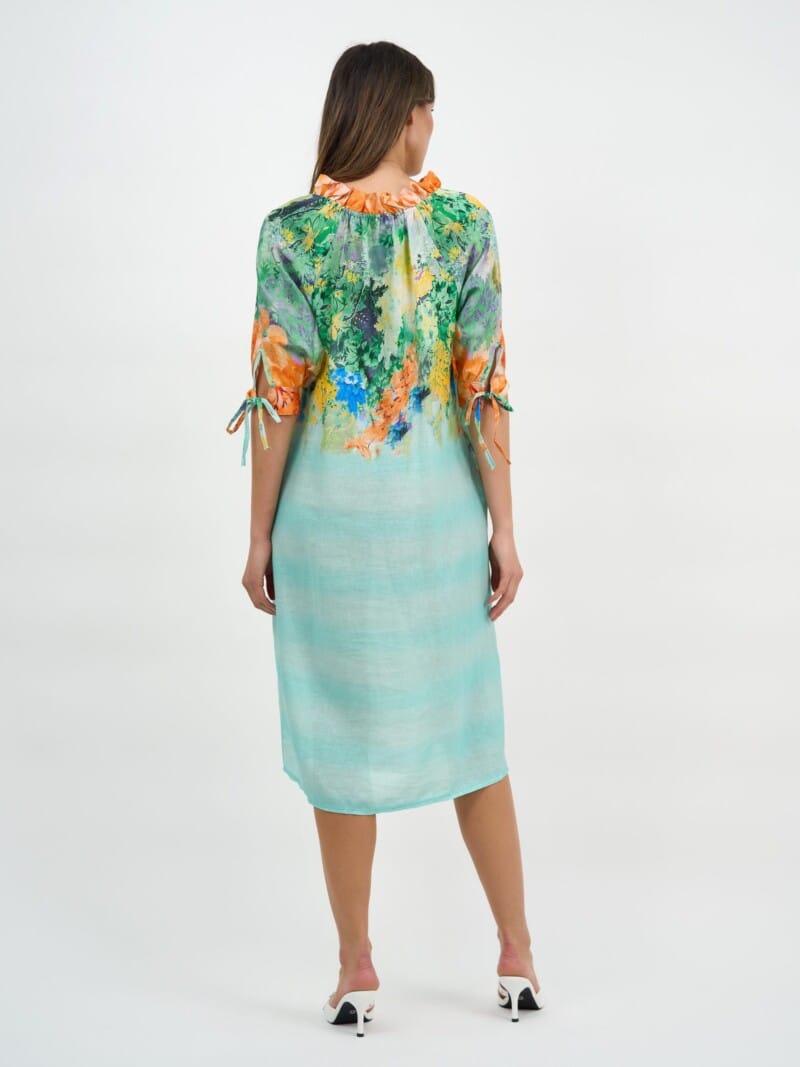 Frill V-Neck Linen Dress Multi La Strada