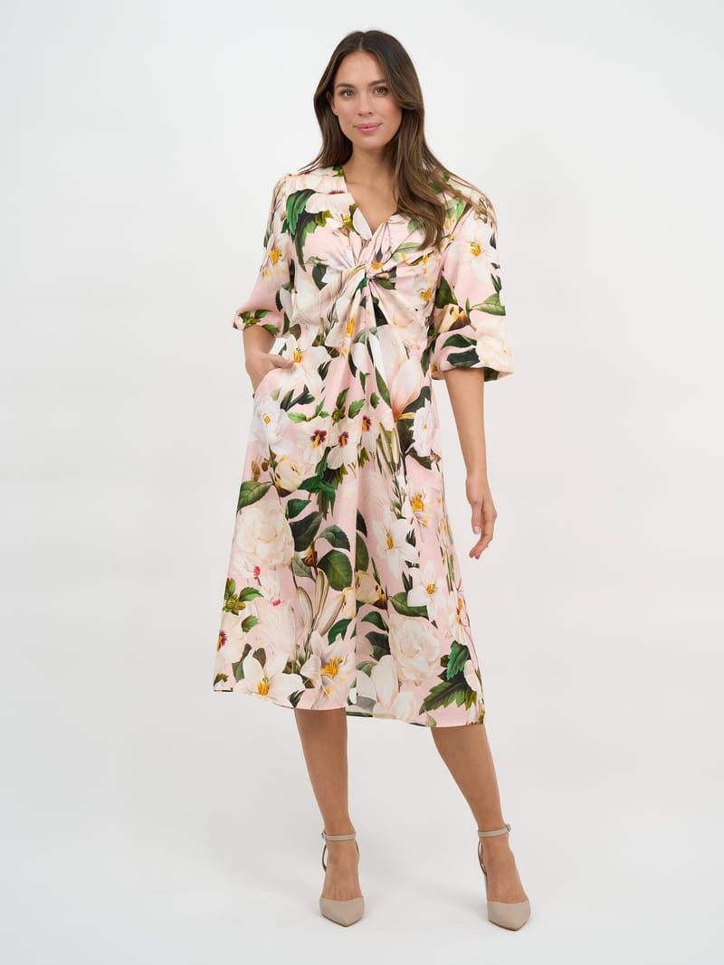 Twist Front Linen Dress Rosa La Strada