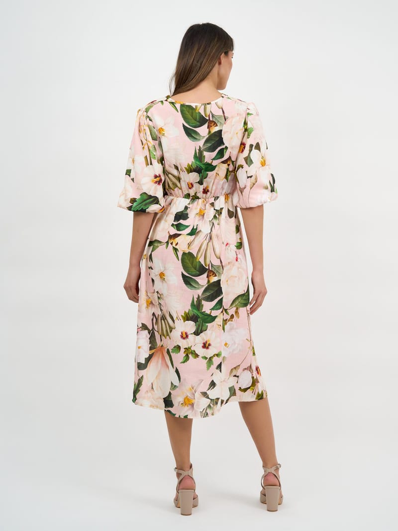 Twist Front Linen Dress Rosa La Strada