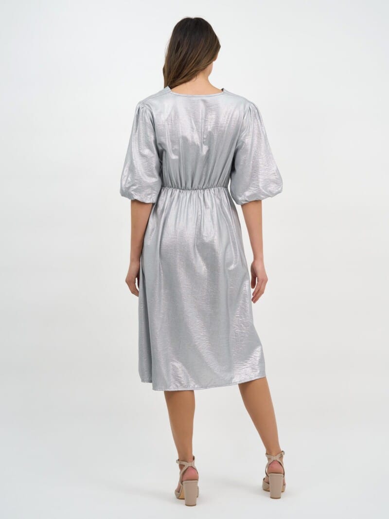 Twist Front Metallic Dress Silver La Strada