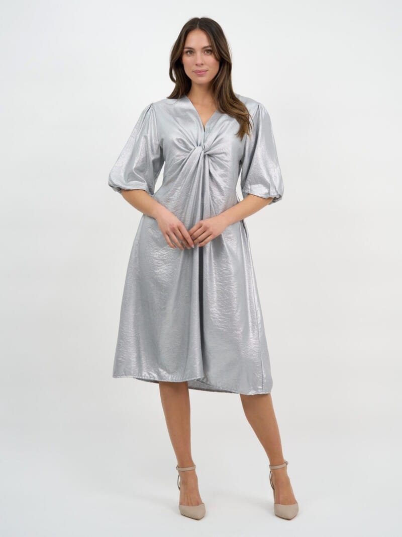 Twist Front Metallic Dress Silver La Strada