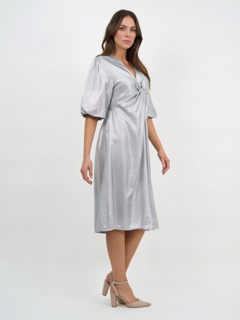 Twist Front Metallic Dress Silver La Strada