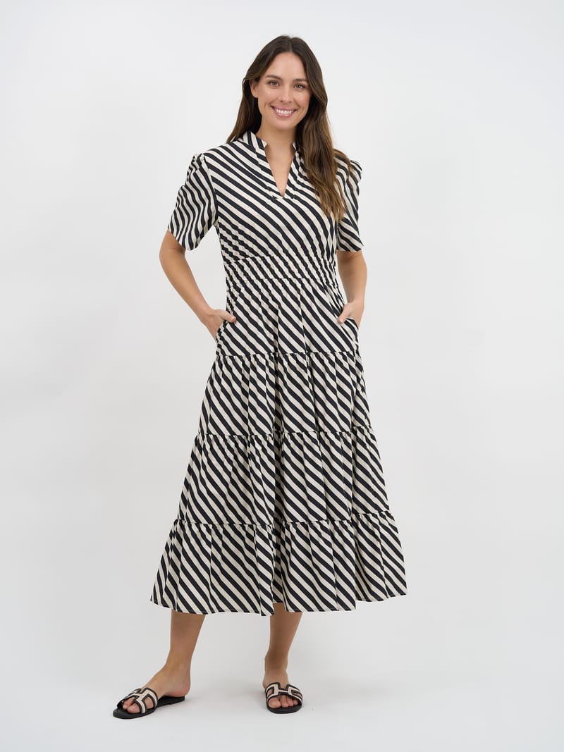 Tier Detail Dress Stripe Liberty Rose