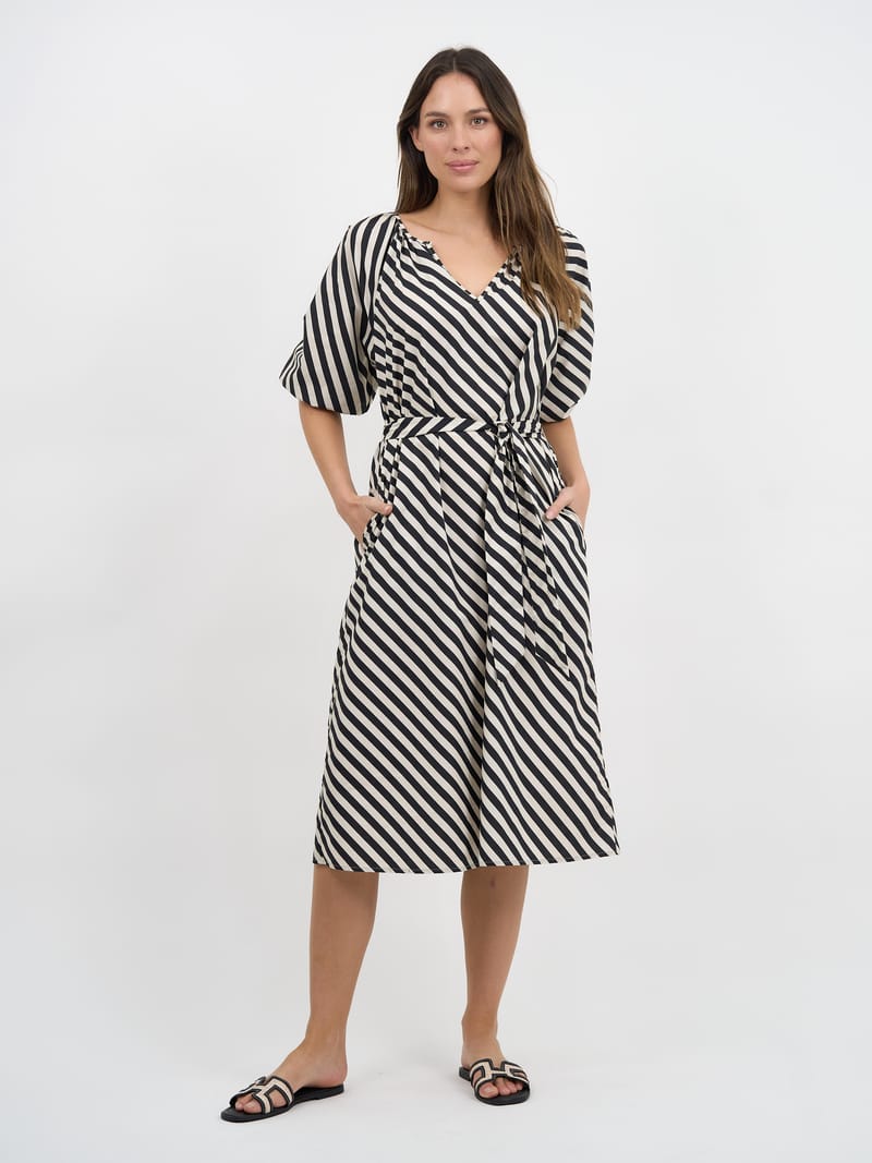 Cotton Midi Dress Stripe Liberty Rose