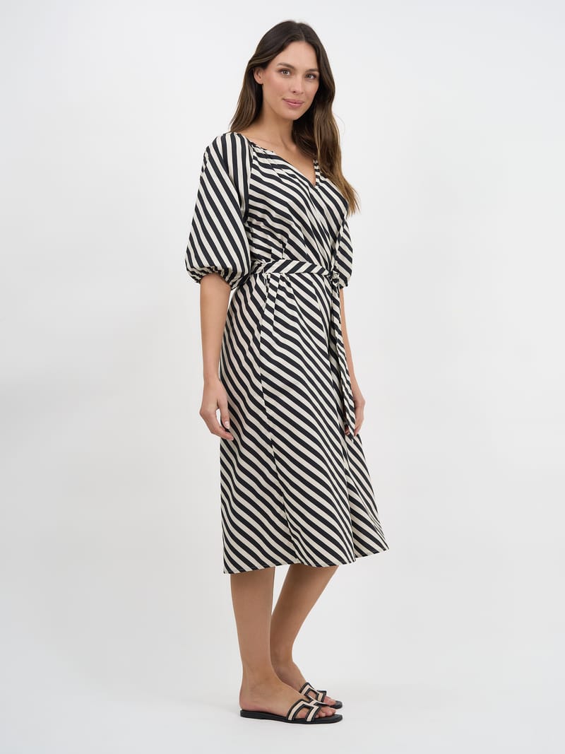 Cotton Midi Dress Stripe Liberty Rose