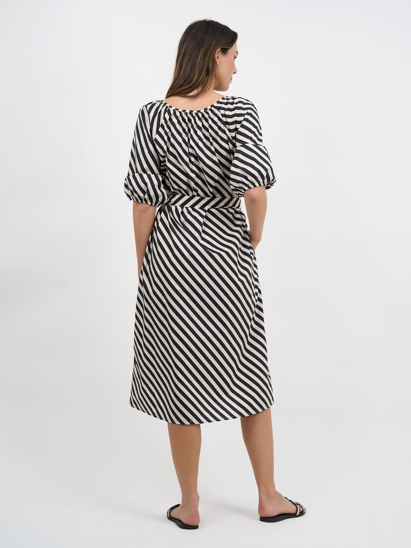 Cotton Midi Dress Stripe Liberty Rose