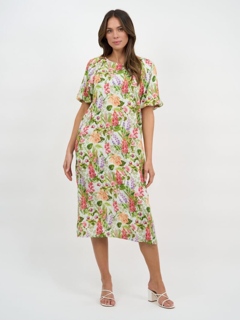 Puff Sleeve Viscose Dress Light Blue Liberty Rose