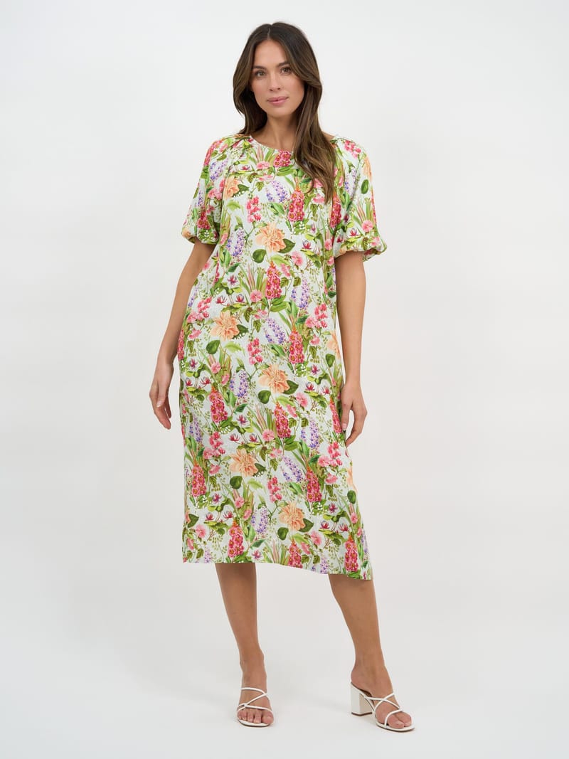 Puff Sleeve Viscose Dress Light Blue Liberty Rose