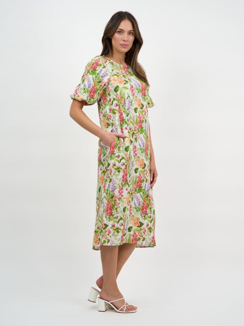 Puff Sleeve Viscose Dress Light Blue Liberty Rose