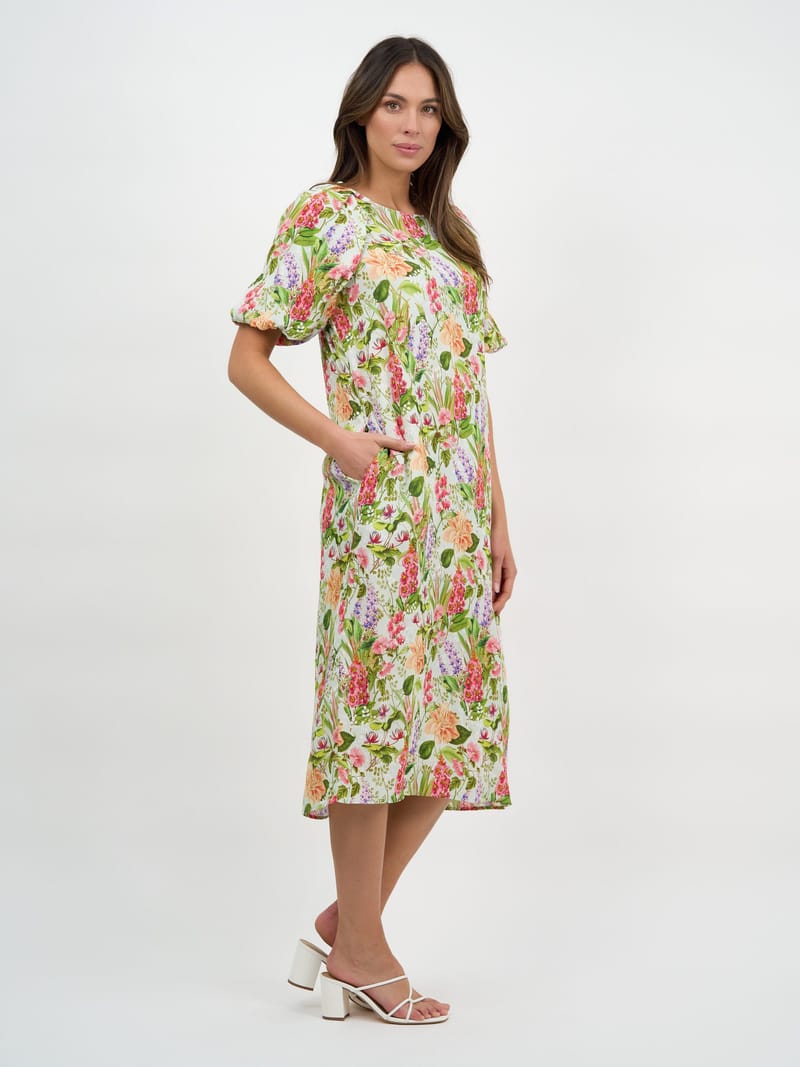 Puff Sleeve Viscose Dress Light Blue Liberty Rose