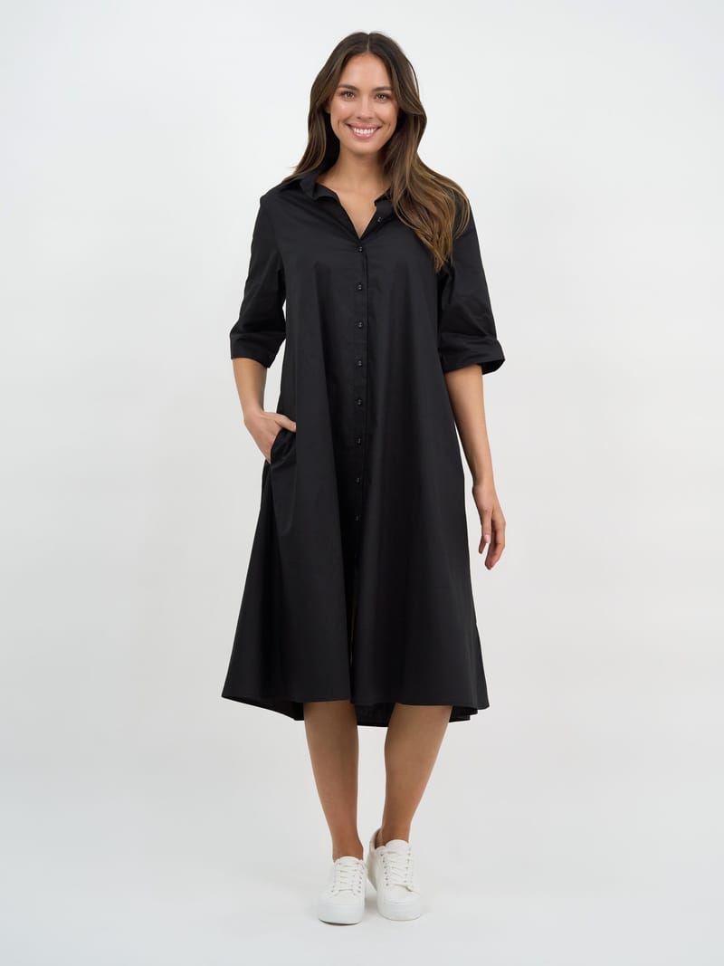 Cotton Relaxed Shirt Dress Black Liberty Rose