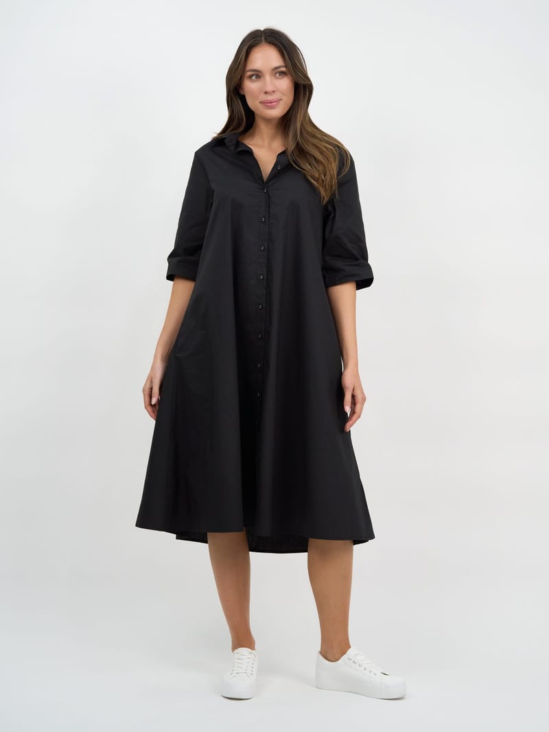 Cotton Relaxed Shirt Dress Black Liberty Rose