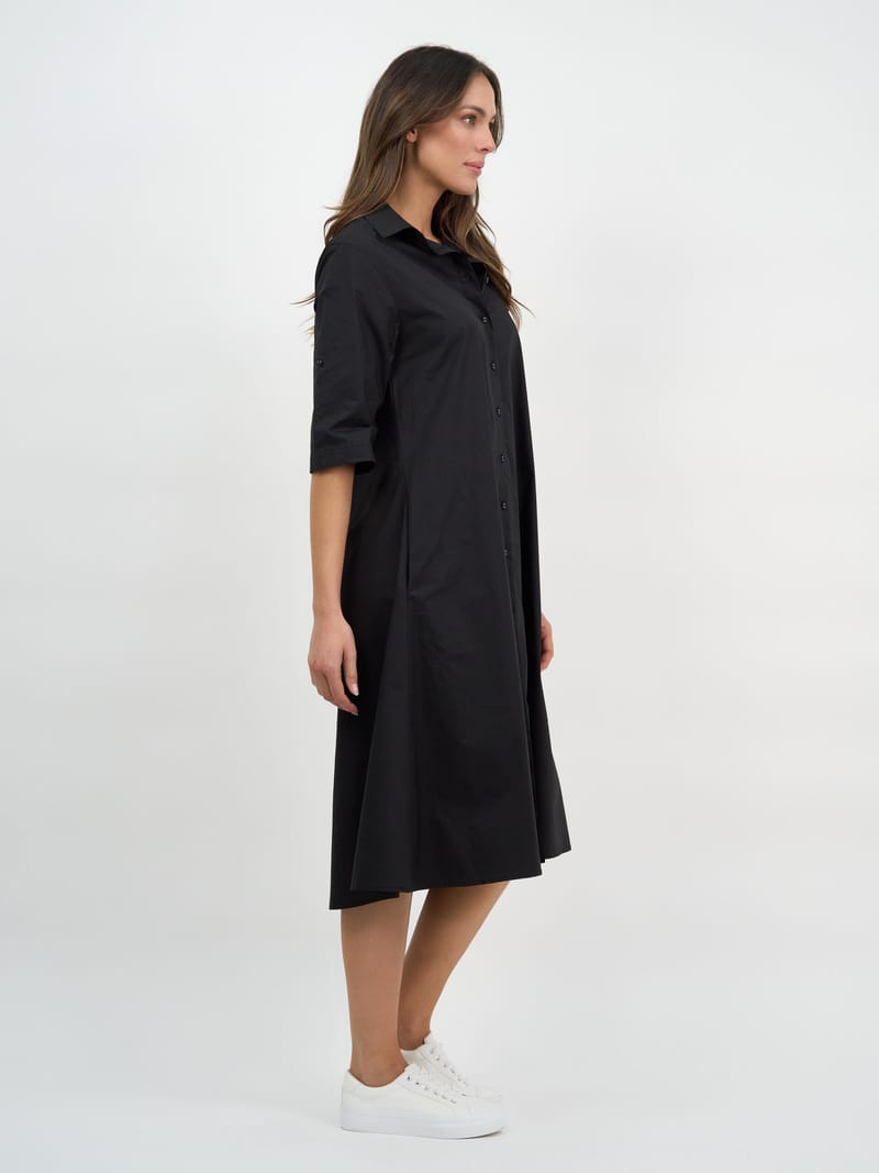 Cotton Relaxed Shirt Dress Black Liberty Rose