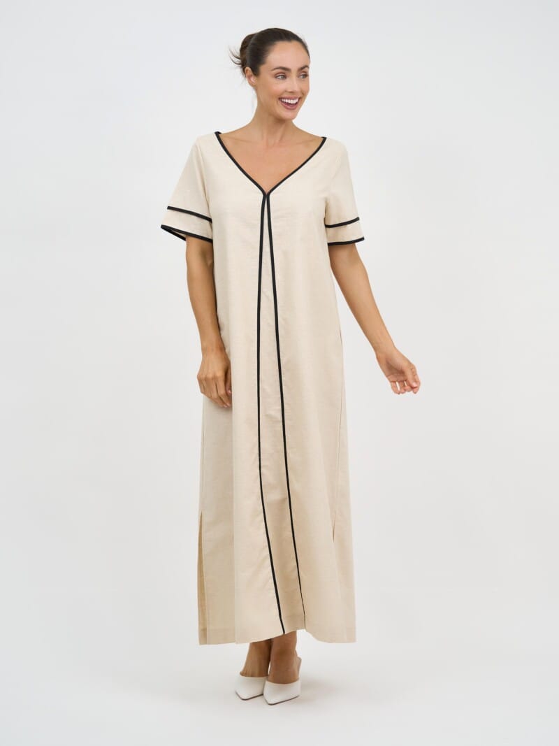 Contrast Maxi Linen Dress Natural Liberty Rose