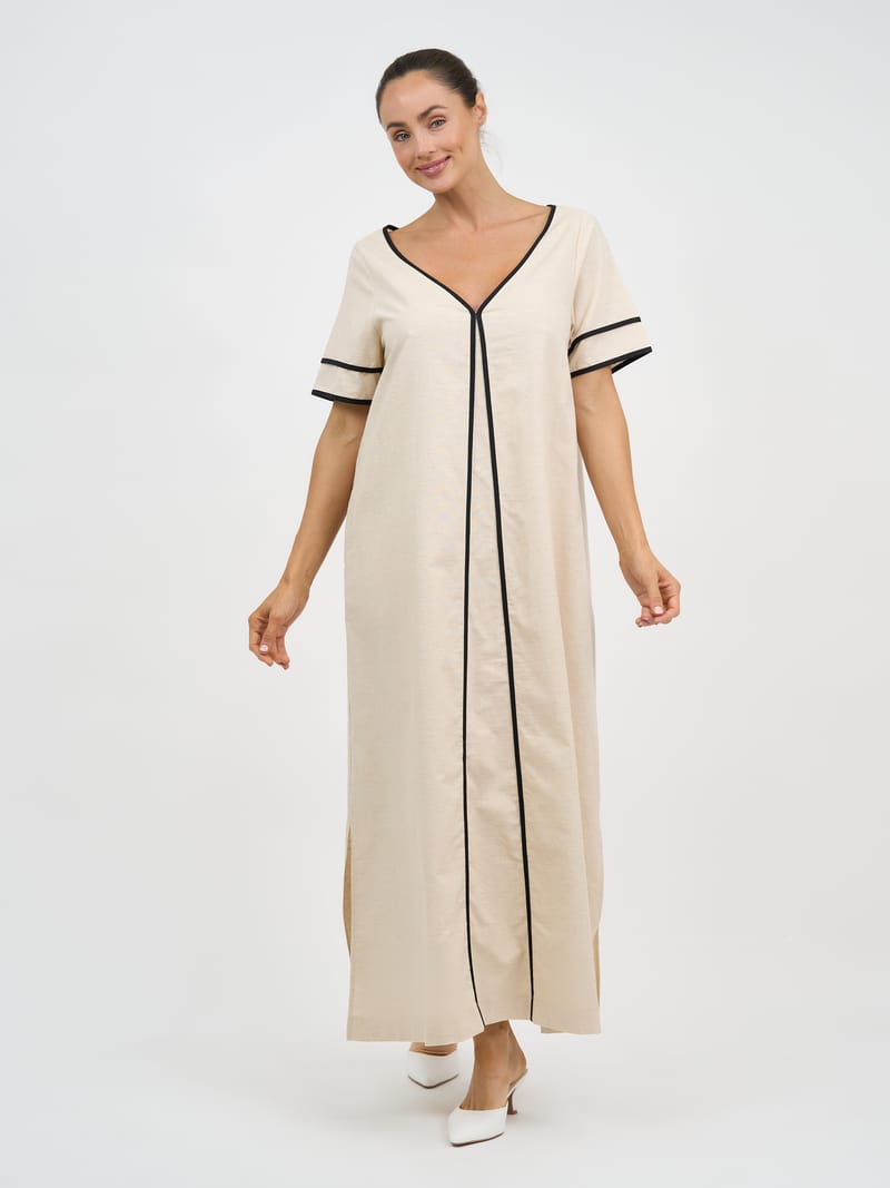 Contrast Maxi Linen Dress Natural Liberty Rose