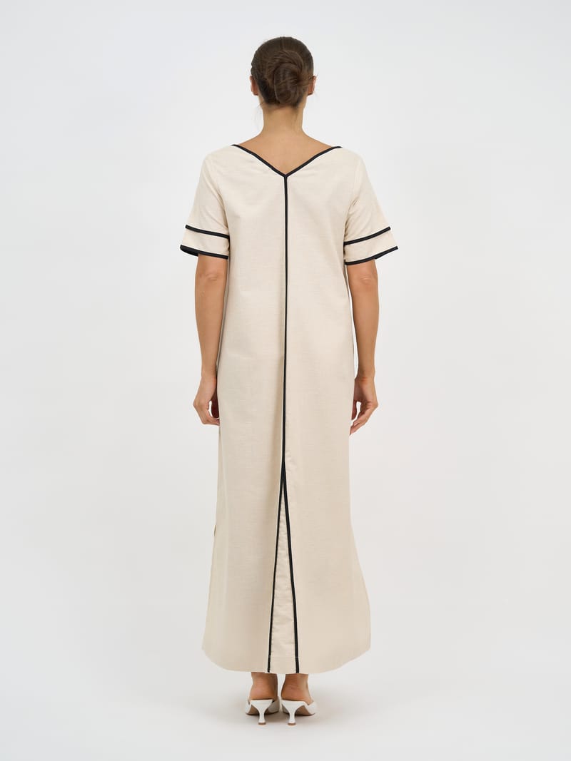 Contrast Maxi Linen Dress Natural Liberty Rose