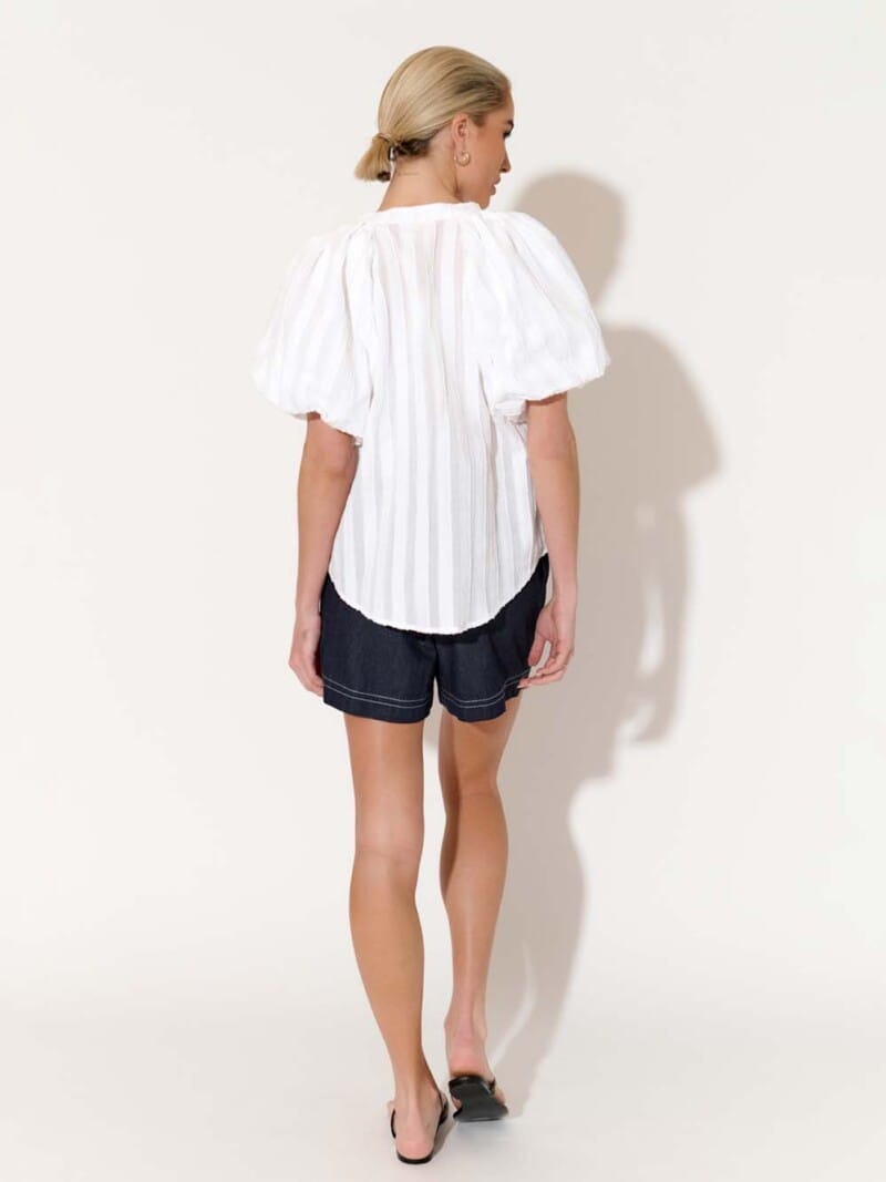 Cotton Self Stripe Shirt White adorne