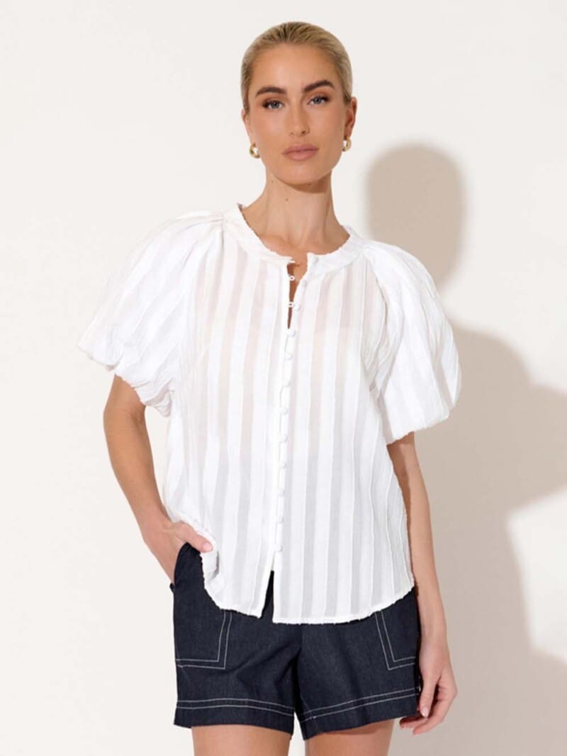 Cotton Self Stripe Shirt White adorne