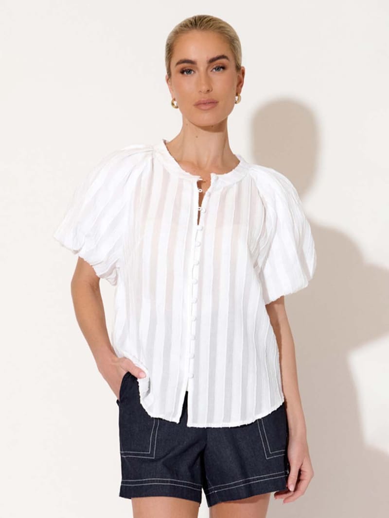 Cotton Self Stripe Shirt White adorne
