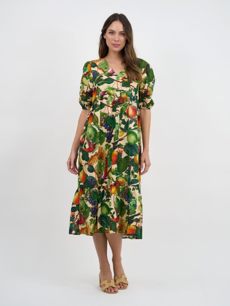 Puff Sleeve Linen Dress Peach Liberty Rose