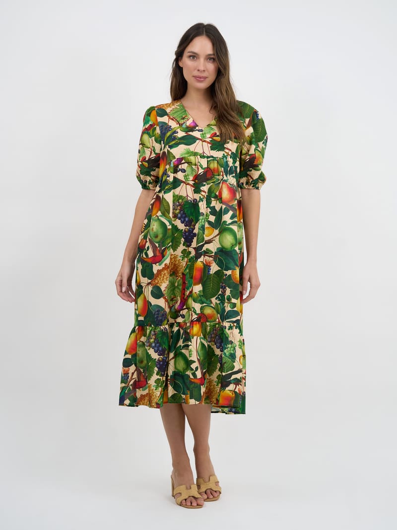 Puff Sleeve Linen Dress Peach Liberty Rose