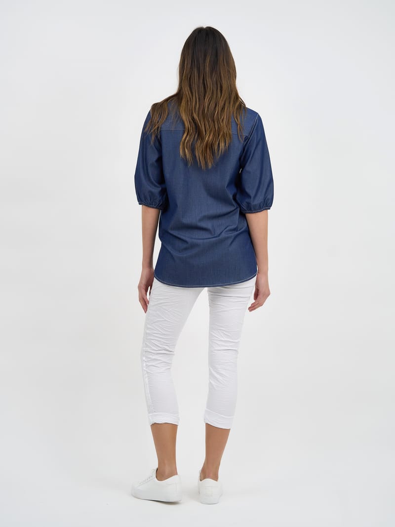 Denim Button Through Top Navy Liberty Rose