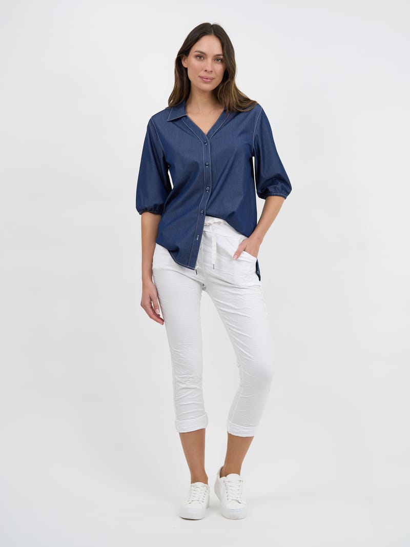 Denim Button Through Top Navy Liberty Rose